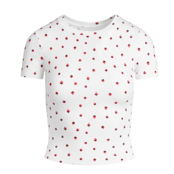 NWT SKIMS Cotton RIb T Shirt Snow Strawberry Print Size Small - Picture 5 of 9